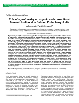 Role of Agro-Forestry on Organic and Conventional Farmers???