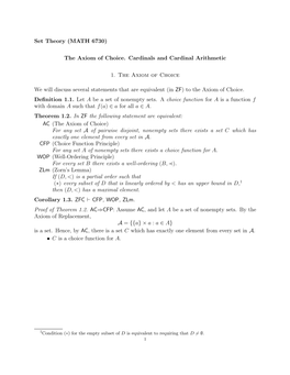 The Axiom of Choice. Cardinals and Cardinal Arithmetic