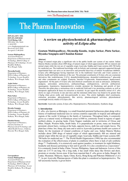 A Review on Physicochemical & Pharmacological Activity of Eclipta