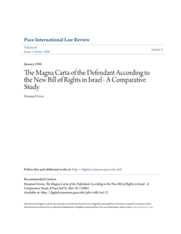 The Magna Carta of the Defendant According to the New Bill of Rights in Israel - a Comparative Study, 8 Pace Int'l L