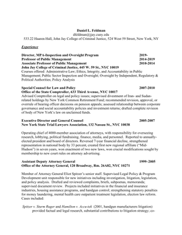 Daniel L. Feldman Dfeldman@Jjay.Cuny.Edu 533.22 Haaren Hall, John Jay College of Criminal Justice, 524 West 59 Street, New York, NY