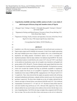 Liquefaction, Landslide and Slope Stability Analyses of Soils: a Case Study Of