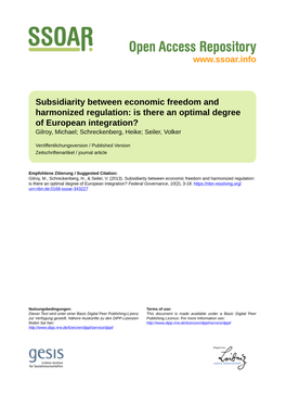 Subsidiarity Between Economic Freedom and Harmonized Regulation