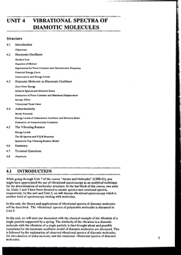 Unit 4 Vibrational Spectra of Diamotic Molecules