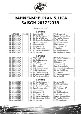 Rahmenspielplan 3. Liga Saison 2017/2018
