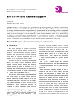 Effective Wildlife Roadkill Mitigation