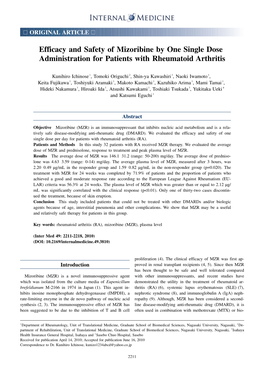 Efficacy and Safety of Mizoribine by One Single Dose Administration for Patients with Rheumatoid Arthritis