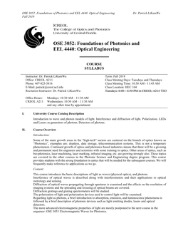 OSE 3052: Foundations of Photonics and EEL 4440: Optical Engineering Dr