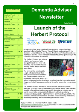 Launch of the Herbert Protocol Dementia Adviser Newsletter