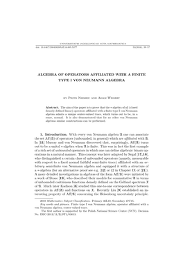 Algebra of Operators Affiliated with a Finite Type I Von Neumann Algebra