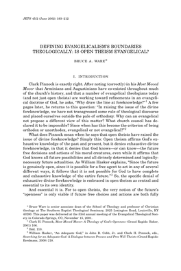 IS OPEN THEISM EVANGELICAL? . . . Bruce A. Ware