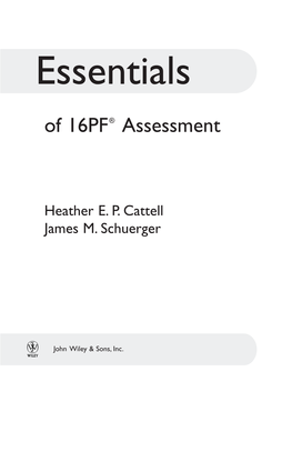 Essentials of 16PF Assessment / Heather Cattell, James M