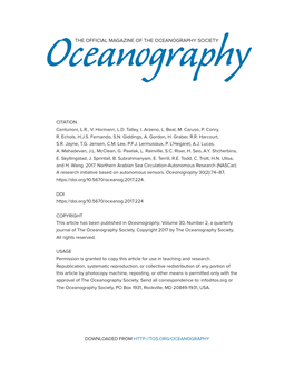 Northern Arabian Sea Circulation-Autonomous Research (Nascar): a Research Initiative Based on Autonomous Sensors