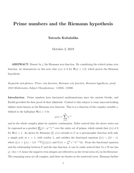 Prime Numbers and the Riemann Hypothesis