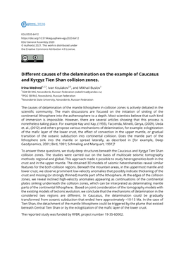 Different Causes of the Delamination on the Example of Caucasus and Kyrgyz Tien Shan Collision Zones