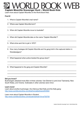 Captain Moonlite Scavenger Hunt – World Book Kids Learn More About Captain Moonlite on the World Book Web