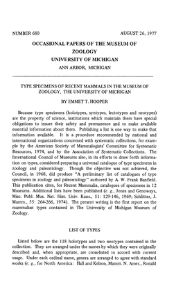 Occasional Papers of the Museum of Zoology University of Michigan Ann Arbor, Michigan