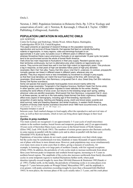 Owls.1. Newton, I. 2002. Population Limitation in Holarctic Owls. Pp. 3-29