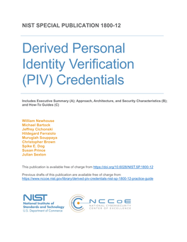 Derived Personal Identity Verification (PIV) Credentials