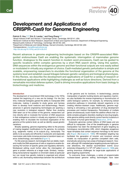 Development and Applications of CRISPR-Cas9 for Genome Engineering