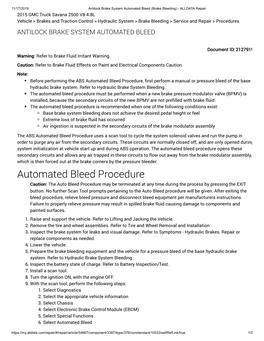 Automated Bleed Procedure, First Perform a Manual Or Pressure Bleed of the Base Hydraulic Brake System