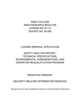Reed College Reed Research Reactor License No