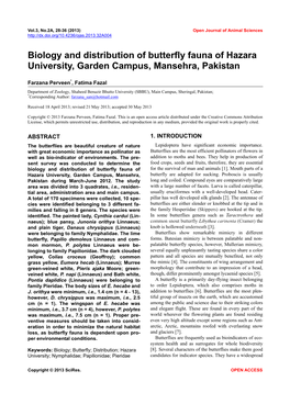 Biology and Distribution of Butterfly Fauna of Hazara University, Garden Campus, Mansehra, Pakistan