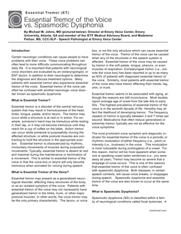 Essential Tremor of the Voice Vs. Spasmodic Dysphonia by Michael M