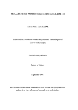 RIEVAULX ABBEY and ITS SOCIAL ENVIRONMENT, 1132-1300 Emilia