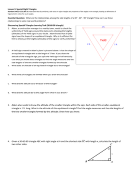 3. Adam Also Needs to Know the Altitude of the Smaller Triangle Within the Sign