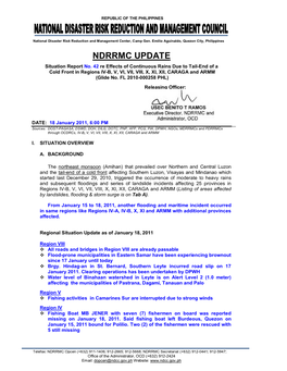 NDRRMC Update Sitrep No. 42 Flooding & Landslides 18Jan2011