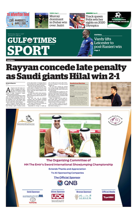 Rayyan Concede Late Penalty As Saudi Giants Hilal Win 2-1