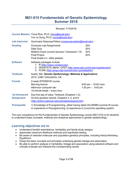 M21-515 Fundamentals of Genetic Epidemiology Summer 2018