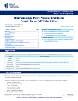 Ophthalmologic Policy: Vascular Endothelial Growth Factor (VEGF) Inhibitors