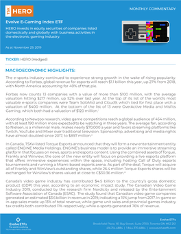 Evolve E-Gaming Index ETF MACROECONOMIC HIGHLIGHTS