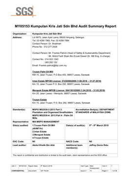 MY05153 Kumpulan Kris Jati Sdn Bhd Audit Summary Report