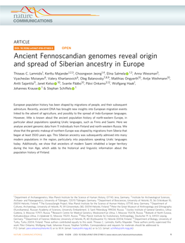 Ancient Fennoscandian Genomes Reveal Origin and Spread of Siberian Ancestry in Europe