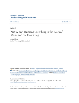 Nature and Human Flourishing in the Laws of Manu and the Daodejing Qijing Zheng Bucknell University, Qz002@Bucknell.Edu