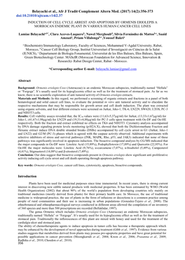 Belayachi Et Al., Afr J Tradit Complement Altern Med. (2017) 14(2):356-373 Doi:10.21010/Ajtcam.V14i2.37