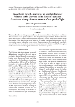 Speed Limit: How the Search for an Absolute Frame of Reference in the Universe Led to Einstein’S Equation E =Mc2 — a History of Measurements of the Speed of Light