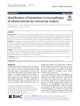 Identification of Biomarkers in Macrophages of Atherosclerosis By