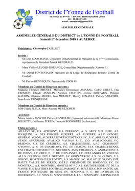 District De L'yonne De Football 10 Avenue Du 4Ème R I – BP 369 – 89006 AUXERRE Cedex Tél