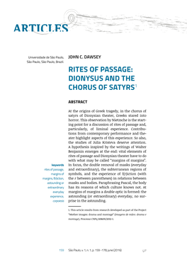 Rites of Passage: Dionysus and the Chorus of Satyrs1