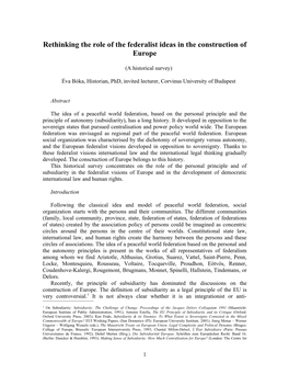 Rethinking the Role of the Federalist Ideas in the Construction of Europe