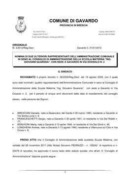 Comune Di Gavardo Provincia Di Brescia