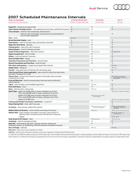 2007 Scheduled Maintenance Intervals Miles (In Thousands) 5/25/45/65/85/105 15/55/95 35/75 Kilometers (In Thousands) 8/40/70/100/130/160 25/85/145 55/115