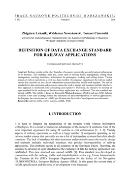 Definition of Data Exchange Standard for Railway Applications