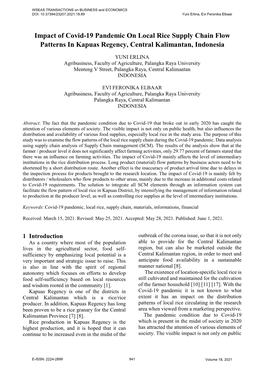 Impact of Covid-19 Pandemic on Local Rice Supply Chain Flow Patterns in Kapuas Regency, Central Kalimantan, Indonesia