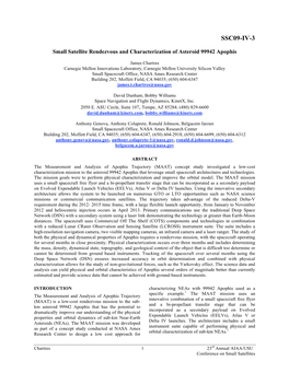 Small Satellite Rendezvous and Characterization of Asteroid 99942 Apophis