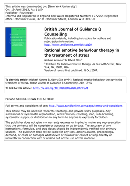 Rational Emotive Behaviour Therapy in the Treatment of Stress